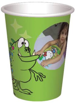 כוס מפלצונים ירוקים בכוכבים - רקע ירוק